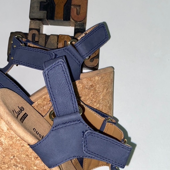 🆕CLARKS COLLECTION Women’s ‘Annadel Orchid’ Cork Platform in Navy Nubuck - Picture 8 of 10